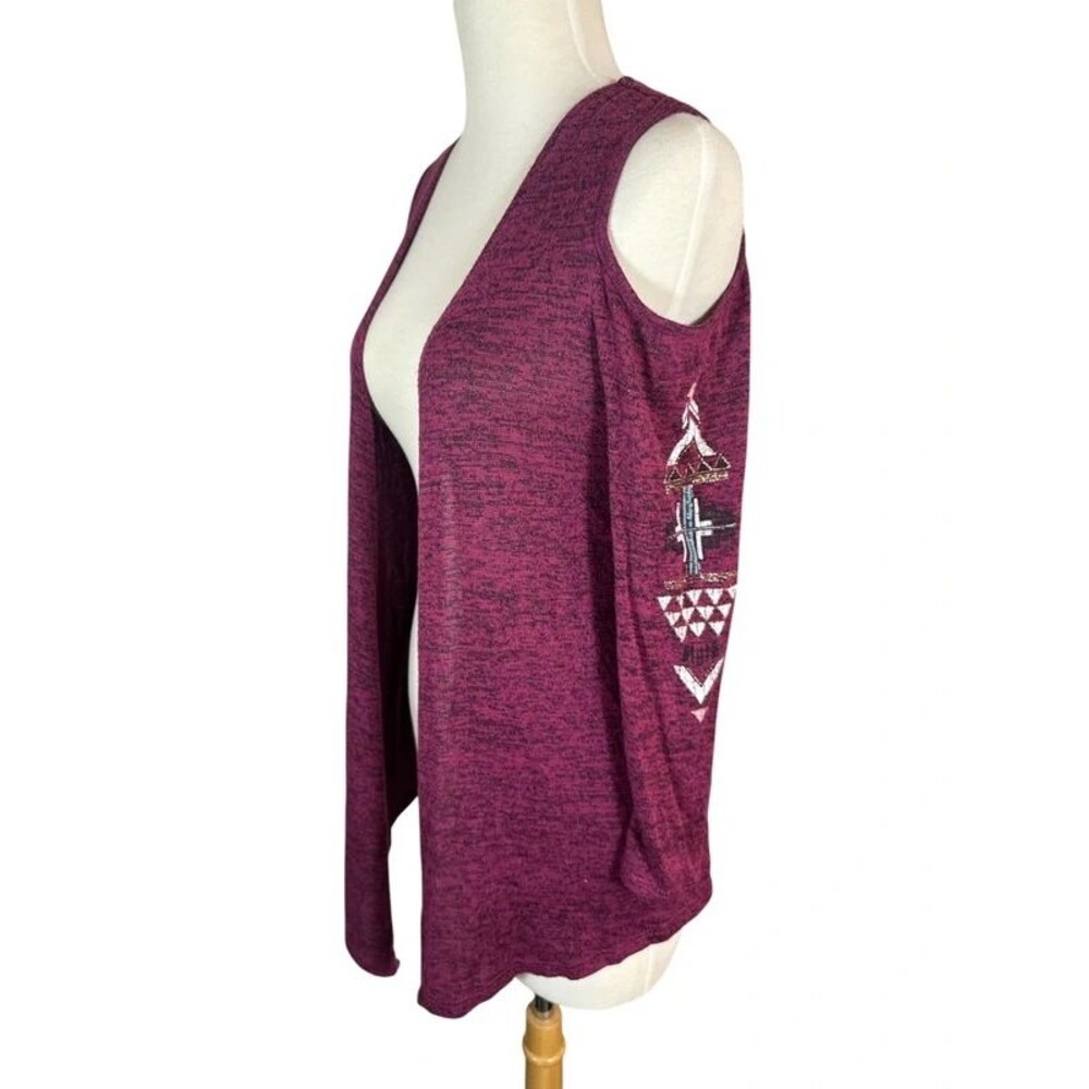 Heathered Maroon Cold shoulder southwest Open Front Cardigan